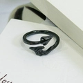 Gothic black metal devil wing open ring with dark brown crystals detail view - Open Adjustable / Devil Wing Dragon Tail Style (JZ4463A) / Black/Dark Brown