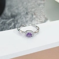 Macro view of purple oval zircon ring with halo diamonds and bamboo texture band - Bamboo Texture Style(JZ4724)