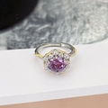 Detail of S925 silver open ring featuring a large purple gemstone and gold accents - Gold Woven Decor Style(JZ4920)
