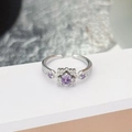 Close-up of vintage style silver ring featuring a round purple zircon and engraved band - Royal Vintage Three-stone Style(JZ4926)