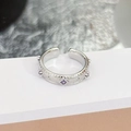 Detail of silver ring with square purple stone and embossed vertical textured edges - Vintage Embossed Square Stone Style(JZ4947)