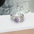 Macro shot of silver open ring featuring a purple zircon stone and pavé accents - Double-layer Hollow Starry Style(JZ5269)