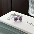Detail of silver butterfly open ring featuring purple heart stones and pavé set zircons - Adjustable Open / Double Bowknot Purple Heart Style (JZ0511A)