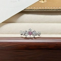 Macro shot of silver crown ring with pink heart stone and white marquise crystals - Pink Heart Crown Style (JZ1196A)