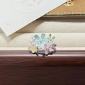 Macro shot of colorful enamel flower ring with glitter petals on silver band - Multicolor Petal Flower Style (JZ3451A)