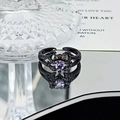 Gothic spider ring detail with purple heart stone and orange eyes on black metal - Ghost Purple Heart Style (JZ3041)