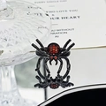 Macro shot of gothic spider ring featuring red crystal accents and black metal finish - 3D Spider Red Rhinestone Style (JZ3954)