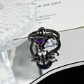 Macro shot of gothic wizard ring with purple heart zircon and black plating detail - Wizard Hat Purple Heart Style (JZ1465)