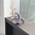 Nahaufnahme vom silbernen Mondring mit lila Zirkonia und elegantem Dornen-Design - Traumhaftes Lila Mond Stern Stil (JZ2831)