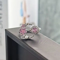 Dettaglio macro anello argento con luna, cristallo stella rosa e perla bianca - Stile Dolce Perla Luna Stella Rosa (JZ3977A)