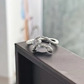 Dettaglio dell'anello aperto con luna e serpente argento e texture di squame - Stile Luna Opaca Serpente Intrecciato (JZ6055)