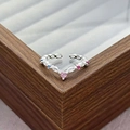 Close-up of V-shaped adjustable silver ring with pink heart stone and colorful gems - V-Shape Pink Heart Multi-Color Style (JZ1416A)