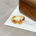 Detail of vintage gold open ring with orange zircon butterfly and micro-pave setting - Double Butterfly With Diamonds(JZ1066A)