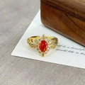 Detailed close-up of vintage gold open ring with orange zircon and floral halo - Orange Red Oval Garland Style(JZ2328A)