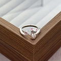 Close-up of pink heart zircon and cat design on adjustable silver ring band - Cartoon Cat Pink Heart Style (JZ2341A)