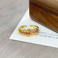 Close-up of vintage gold ring with orange zircon flower pattern and cross-style engraving - Retro Hollow Fleur-de-lis Cross(JZ2839A)