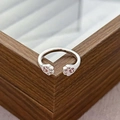 Macro detail of silver adjustable ring featuring pink zircon cat paw design elements - Cat Paw Pink Gem Style (JZ4326A)