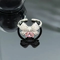 Macro shot of pink heart gemstone ring with pavé bow detail on silver band - Pink Heart Full Zircon Bowknot Style (JZ4088A)