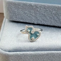Makroaufnahme eines silbernen Flaschenkürbis-Rings mit hellblauem Emaille-Detail - Emaille Kalebasse-Stil (JZ2721A)