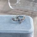 Close-up of silver butterfly ring with multi-colored gemstones and pavé-set crystals - Adjustable Open / Multicolor Gemstone Butterfly Style (JZ2999A)