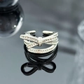 Macro shot of silver bow ring with shimmering cubic zirconia and double-layer band detail - Double-Layer Micro-Inlaid 3D Bowknot Style (JZ6079)