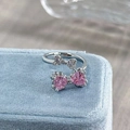 Macro detail of butterfly open ring with pink heart stones on blue velvet box - Adjustable Open / Pink Heart Double Bowknot Style (JZ3265)