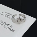 Nahaufnahme verstellbarer silberner Zirkonring im Punk-Stil mit flüssiger Metalltextur - Glänzender Stromlinienförmiger Unregelmäßiger Stil (JZ1532)
