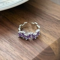 Detail of adjustable silver ring with purple square zircons and geometric band design - Geometric Block Stacked Square Zirconia Style(JZ3477)