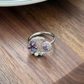 Detailed view of silver star and moon ring with purple zircon and white pearl - Dreamy Star Moon Pearl Combo Style(JZ3976)