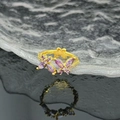 Macro shot of purple marquise zircon butterfly wings on a gold adjustable open ring - Purple Butterfly Gold Ring (JZ4032)