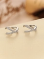 Detailed view of silver X-shaped ear cuffs with micro-pave cubic zirconia stones - Silver