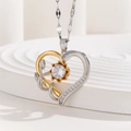 Elegant two-tone heart necklace with sparkling crystal pendant for Valentine's gift - Gold Silver Tone Heart Solitaire Style (TP-04280-01)