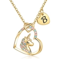 Goldene Einhorn Herzanhänger Halskette mit bunten Zirkonia und Buchstaben B Charm - Gold B