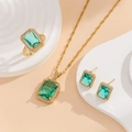 Vintage emerald-cut green zircon jewelry set with gold necklace ring and stud earrings - Gold Light Green Set (Adjustable Size 7)