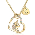 Goldene Einhorn-Herz-Halskette mit bunten Zirkonen und persönlichem Buchstaben C Anhänger - Gold C