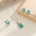 Vintage emerald square zircon jewelry set including necklace, ring and earrings - Silver Light Green Set (Adjustable Size 7)