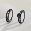 Detail of gunmetal rings with black micro-inlaid zircons on geometric blocks - US 7 / Black