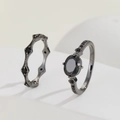Luxe black plated two-piece ring set with oval black zircon in a geometric setting - US 7 / Gun Black Black Zirconia