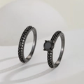 Minimalist black plated copper ring set with micro-pave black zircon and round center stone - US 7 / Black