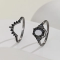 Luxe zwarte zirkoon kroonring set met achthoekige steen in gotische stijl - US 7 / Zwart