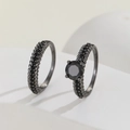 Luxury black wheat ear ring set featuring round black zircon stones and textured metal - US 7 / Gun Black Black Zirconia