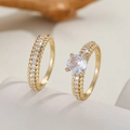 Luxury gold wedding ring set with zircon main stone and braided band texture - US 7 / Gold White Zircon