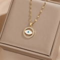 Collana con occhio di Allah dorata e zirconi incastonati su scatola regalo per gioielli - Stile Malocchio Rotondo (TP-04484-01) / Oro