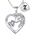 Collana con unicorno in argento con zirconi colorati e ciondolo con lettera X incisa - Argento X