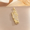 Macro view of gold-plated St. Jude pendant with micro-paved white cubic zirconia stones - Saint Statue Pendant (TP-04372-01) / Gold