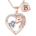 Collana cuore unicorno oro rosa con ciondolo lettera B e zirconi colorati scintillanti - Oro Rosa B
