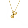 Polished gold bubble letter pendant necklace with a sleek box chain on white background - Letter Y (TP-04762-01)
