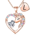Collana unicorno cuore in oro rosa con zircone colorato e ciondolo piccola lettera L - Oro Rosa L