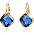 Detail of square blue zircon earrings in rose gold plating with secure leverback closures - Gold Dark Blue Gem