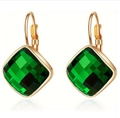 Detail view of 14K gold plated earrings featuring square emerald green zircon crystals - Gold Emerald Green